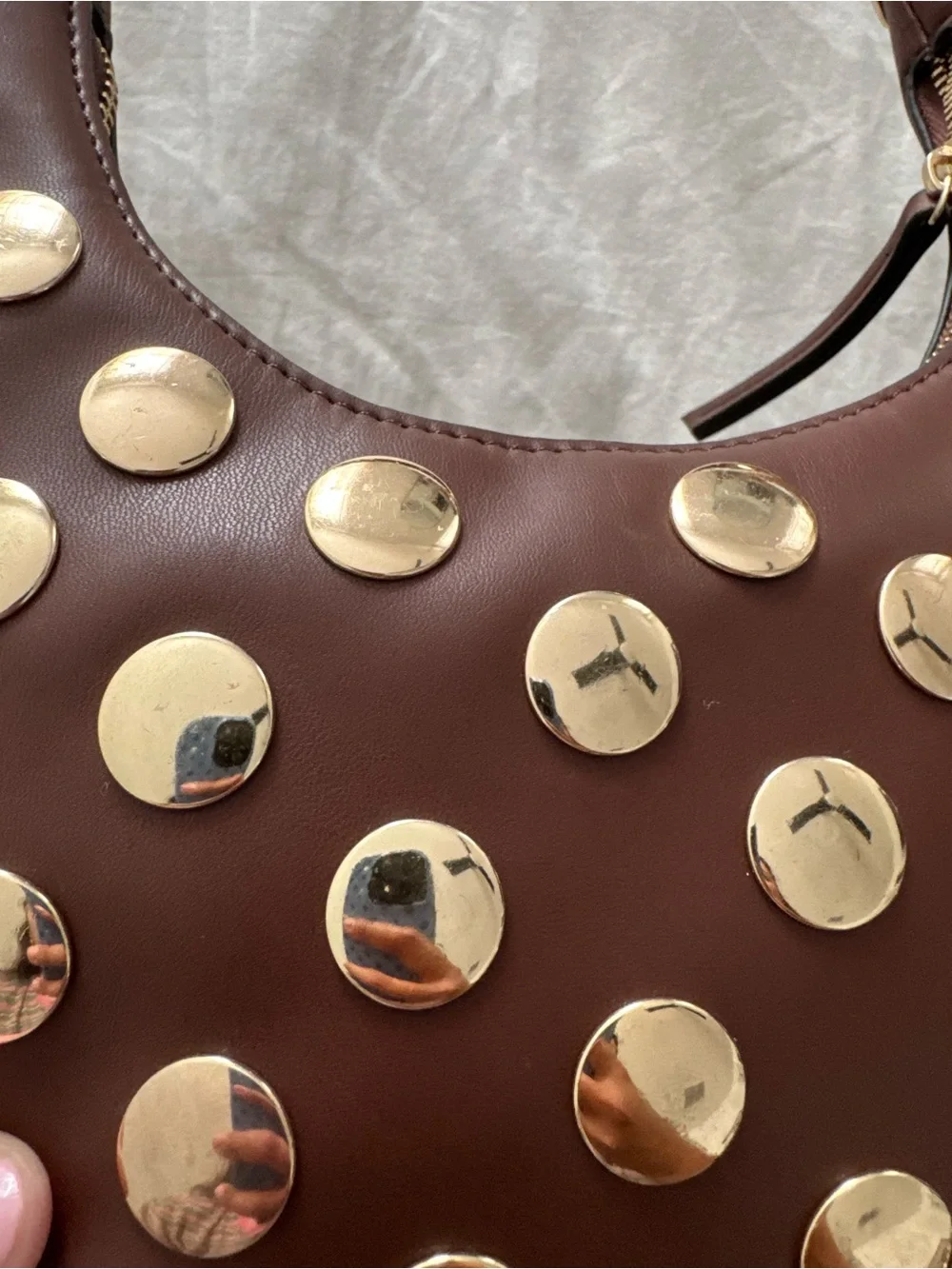 ASOS Brown Hobo Shoulder Bag with Gold Studs - Picture 8 of 12